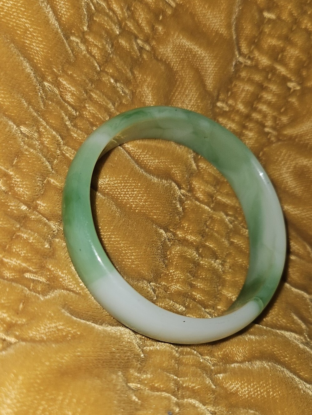 Green and White Jade-Style Bangle Bracelet